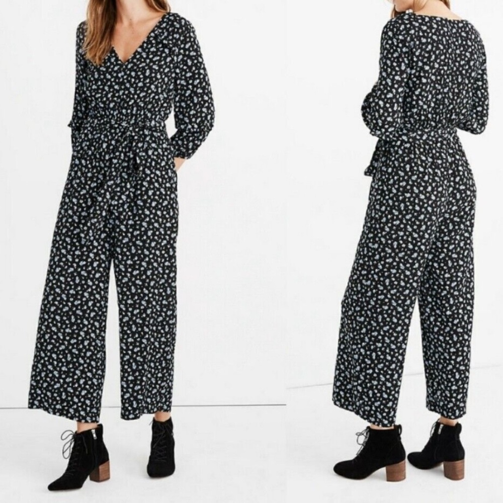 Madewell blue floral jumpsuit